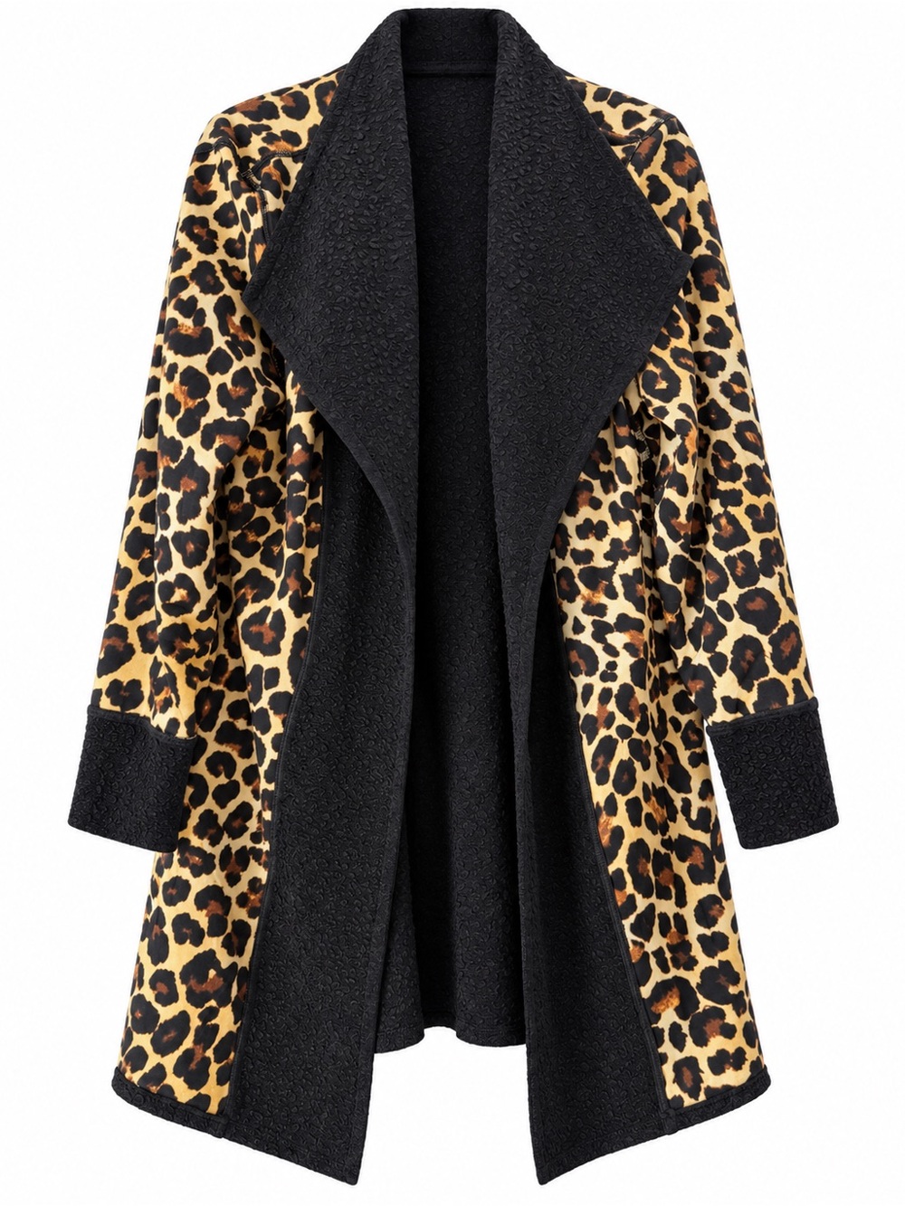 Reversible Joseph Ribkoff Leopard-Print Open Front Cardigan in Black and Tan